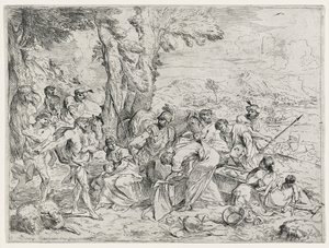 Rachel, aki elrejti a labánok bálványait vagy Lábán bálványokat keres, 1630-40 alkotó: Giovanni Benedetto Castiglione